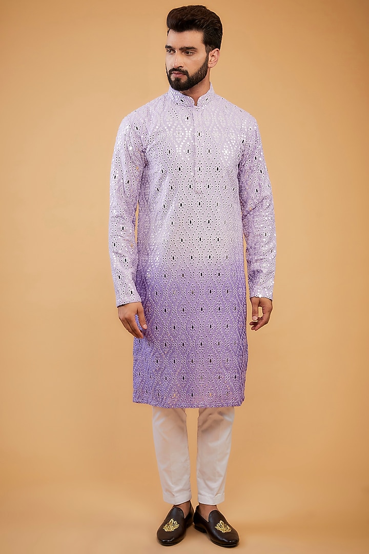 Lavender Ombre Silk Mirror Work Kurta by Kasbah Clothing at Pernia's Pop Up Shop