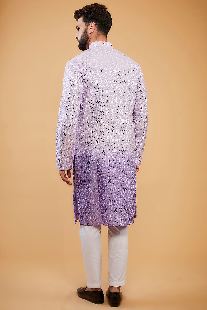 Lavender Ombre Silk Mirror Work Kurta by Kasbah Clothing at Pernia's Pop Up Shop