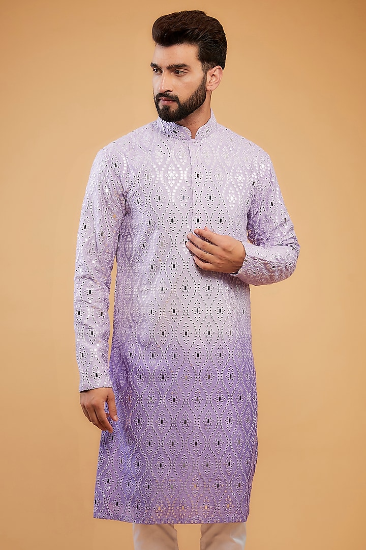 Lavender Ombre Silk Mirror Work Kurta by Kasbah Clothing