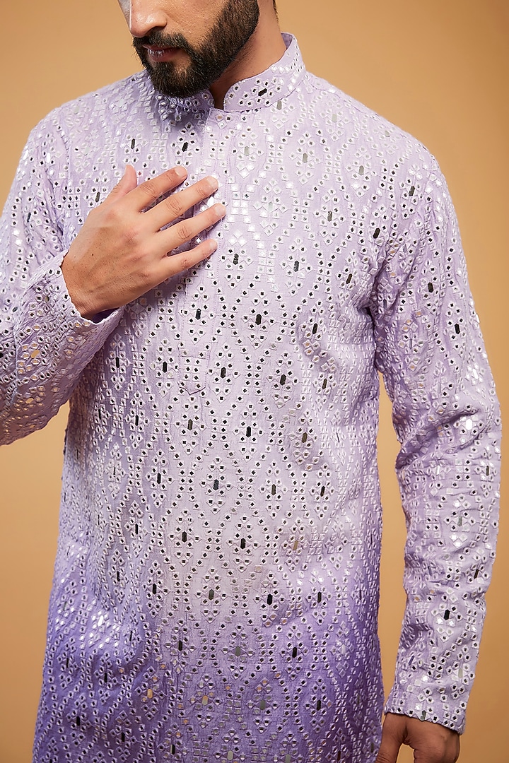 Lavender Ombre Silk Mirror Work Kurta by Kasbah Clothing at Pernia's Pop Up Shop