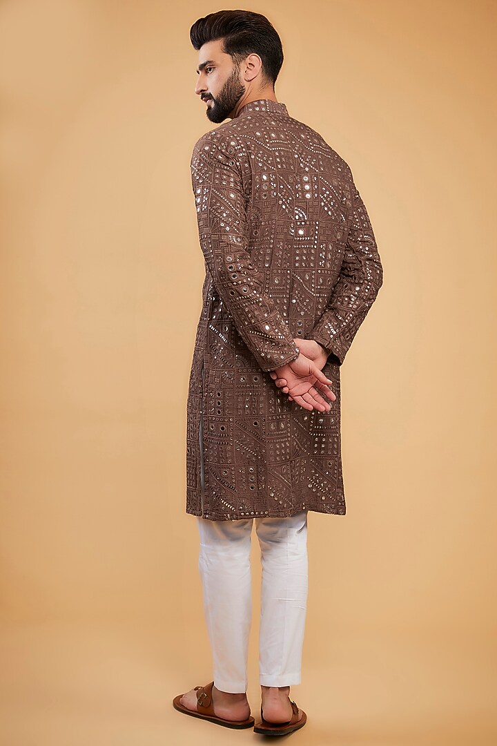 Mauve-Taupe Silk Thread Work Kurta by Kasbah Clothing at Pernia's Pop Up Shop