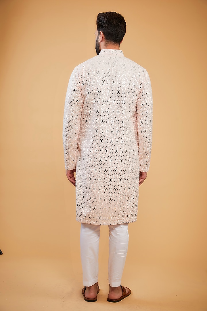 Baby Pink Silk Mirror Embellished Kurta by Kasbah Clothing at Pernia's Pop Up Shop