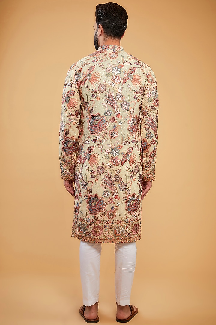 Beige Georgette Leather Patch Work Kurta by Kasbah Clothing at Pernia's Pop Up Shop