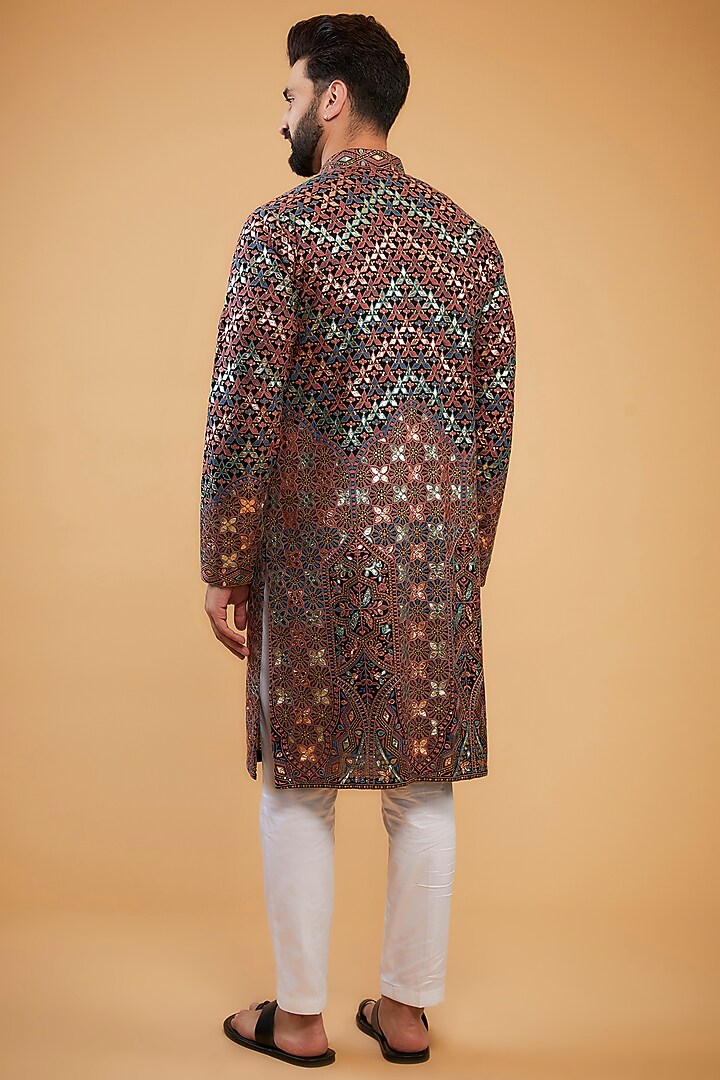 Black Chikankari Leather Patch Work Kurta by Kasbah Clothing at Pernia's Pop Up Shop