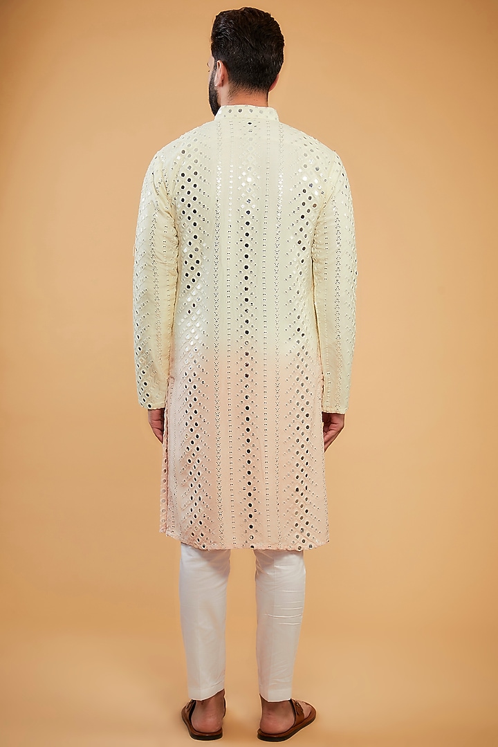 Cream & Baby Pink Ombre Silk Mirror Work Kurta by Kasbah Clothing at Pernia's Pop Up Shop