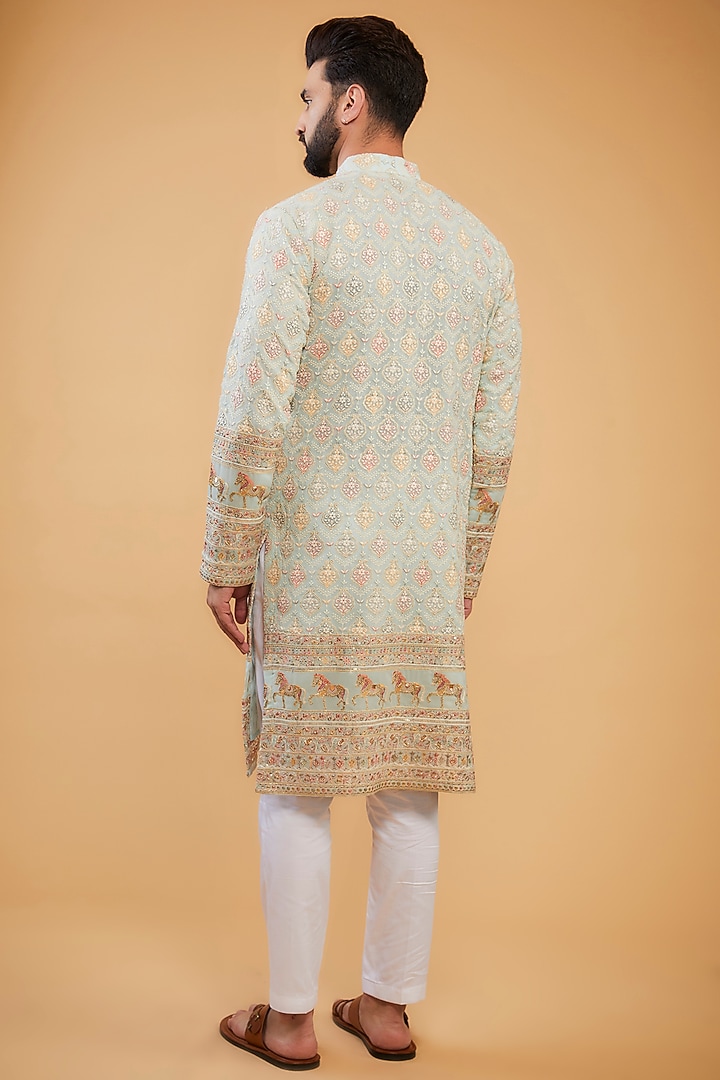 Powder Blue Georgette Embroidered Kurta by Kasbah Clothing at Pernia's Pop Up Shop