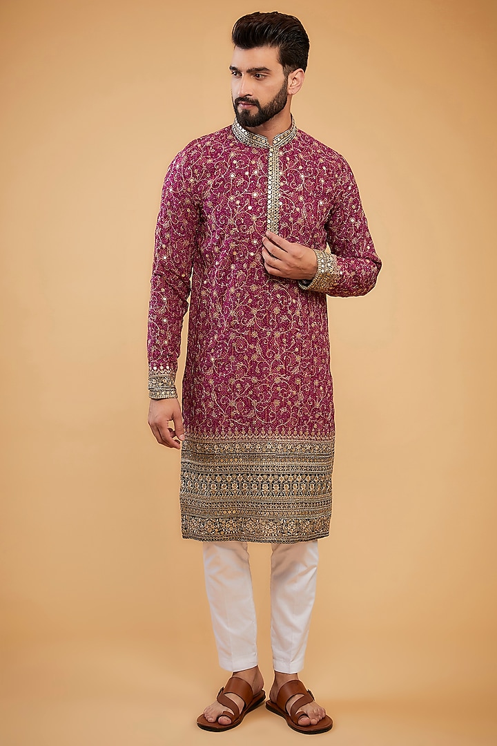 Pink Georgette Zari Work Chikankari Kurta by Kasbah Clothing at Pernia's Pop Up Shop