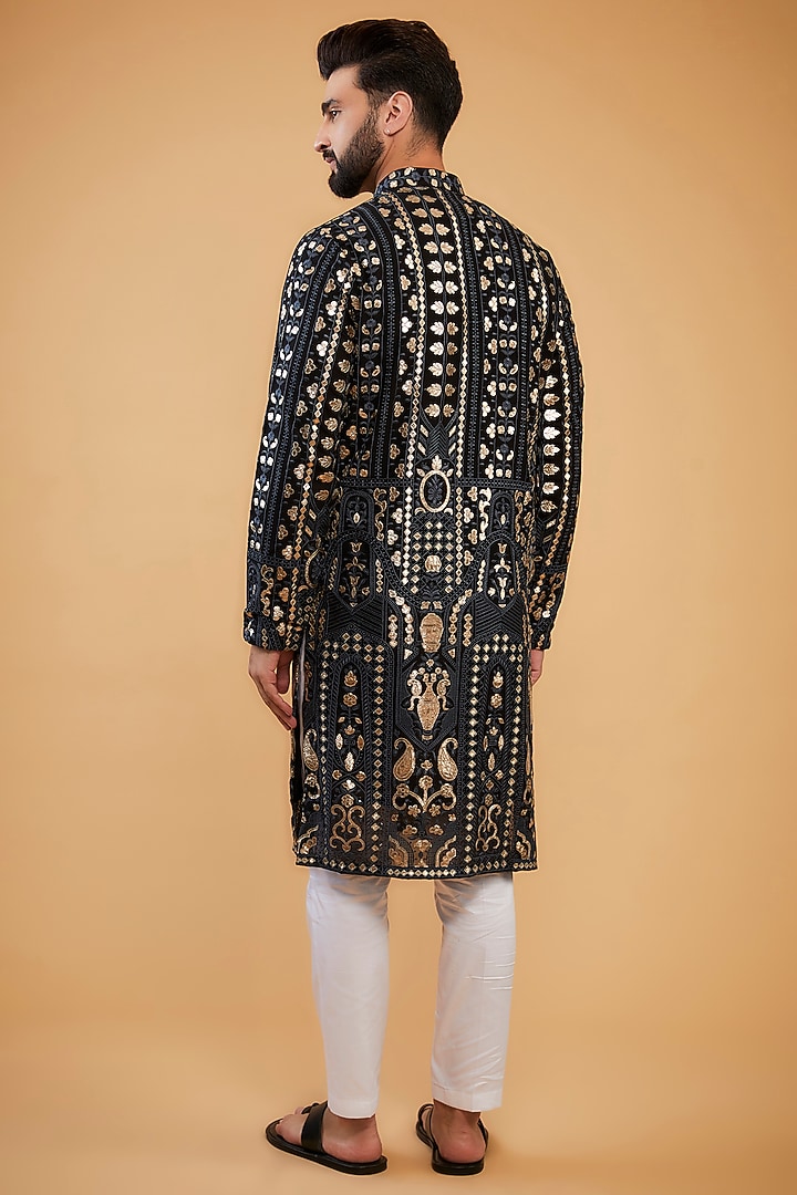 Black Georgette Patch Work Kurta by Kasbah Clothing at Pernia's Pop Up Shop