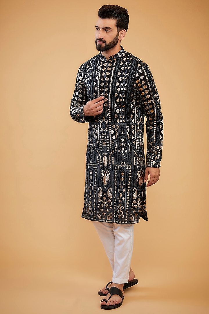 Black Georgette Patch Work Kurta by Kasbah Clothing at Pernia's Pop Up Shop