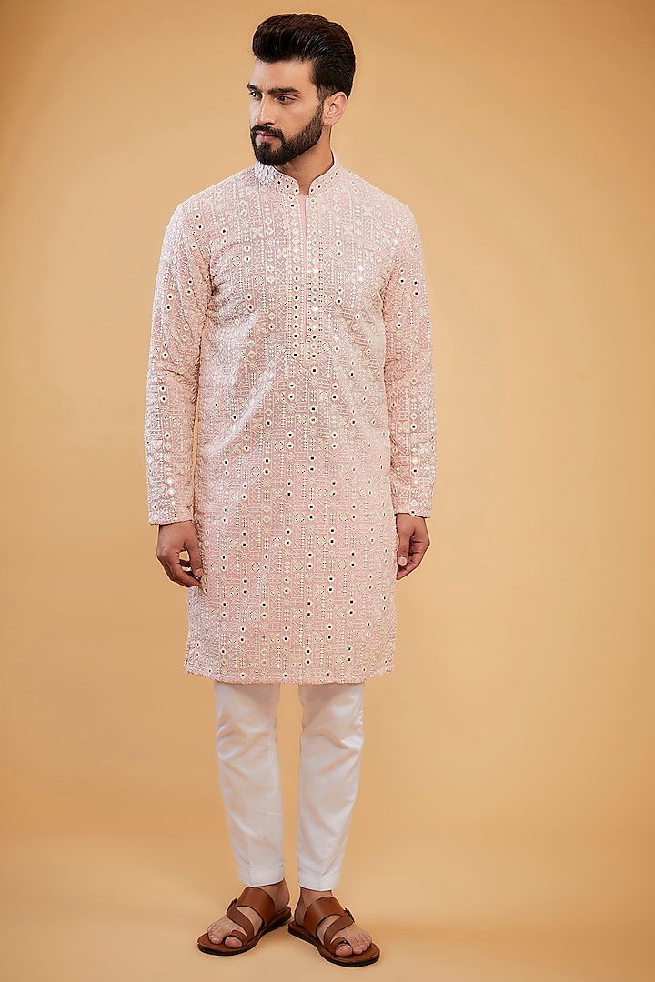 Pink Georgette Mirror Work Kurta by Kasbah Clothing at Pernia's Pop Up Shop