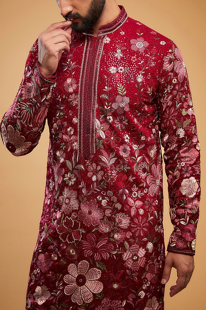 Hot Pink Georgette Embroidered Chikankari Kurta by Kasbah Clothing at Pernia's Pop Up Shop