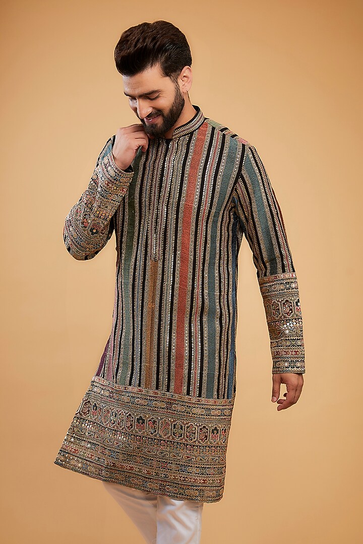 Multi-Colored Georgette Sequins Embroidered Chikankari Kurta by Kasbah Clothing at Pernia's Pop Up Shop