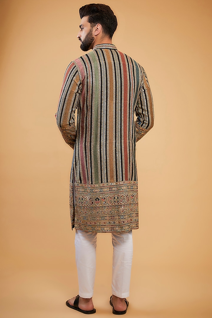Multi-Colored Georgette Sequins Embroidered Chikankari Kurta by Kasbah Clothing at Pernia's Pop Up Shop