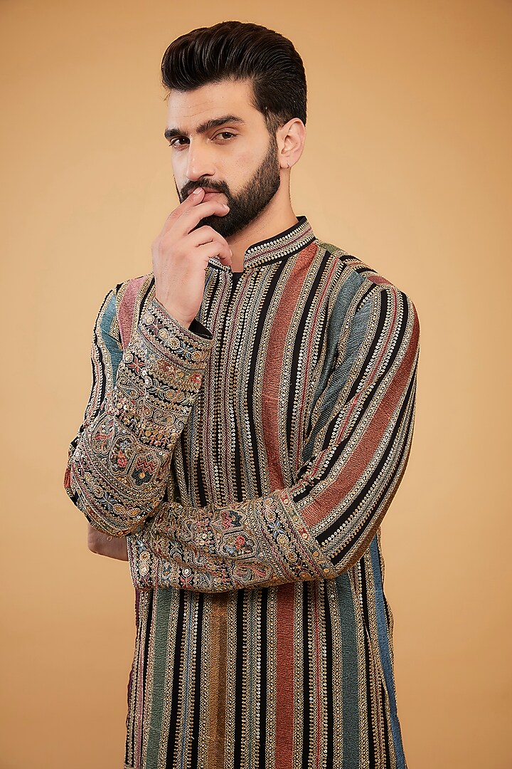 Multi-Colored Georgette Sequins Embroidered Chikankari Kurta by Kasbah Clothing at Pernia's Pop Up Shop