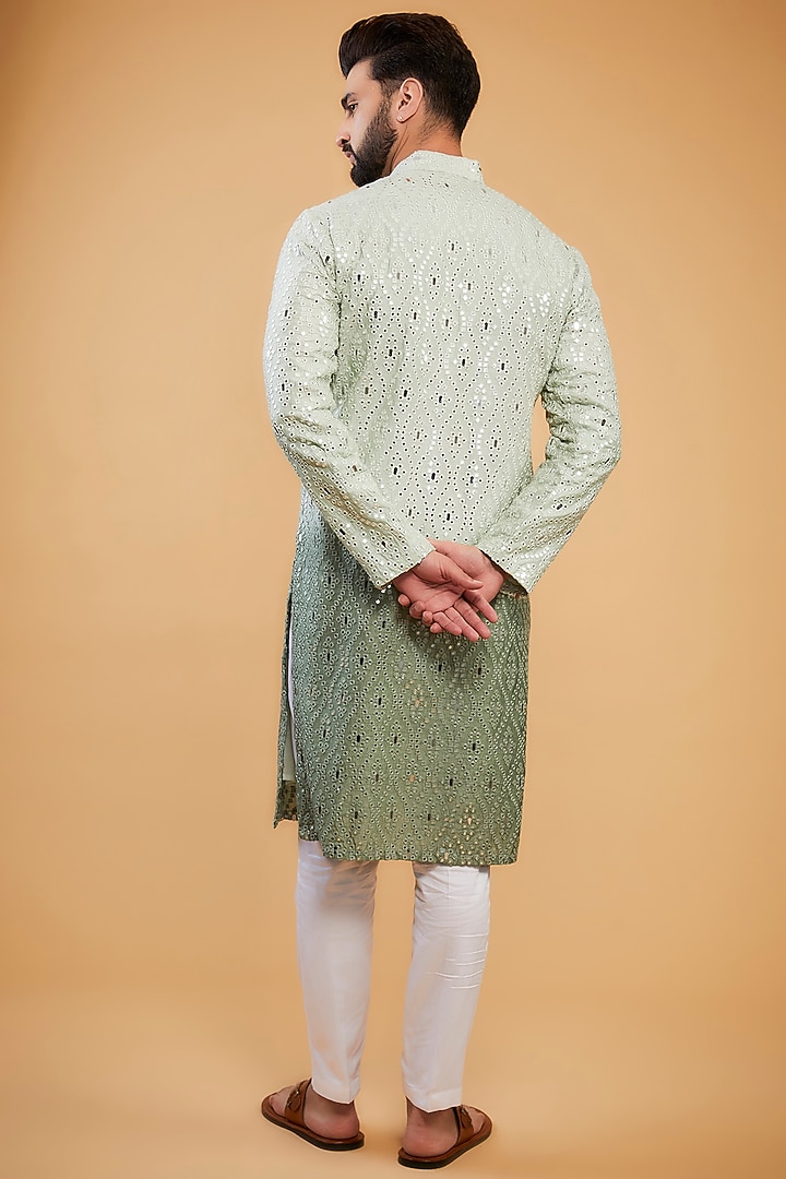 Sage Green Ombre Silk Mirror Work Kurta by Kasbah Clothing at Pernia's Pop Up Shop