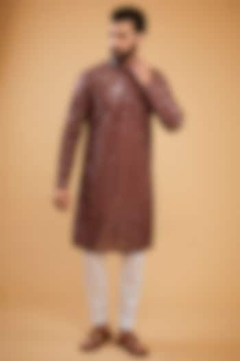 Brown Silk Mirror & Sequins Work Kurta by Kasbah Clothing