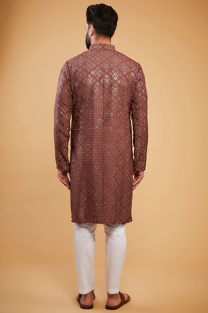 Brown Silk Mirror & Sequins Work Kurta by Kasbah Clothing at Pernia's Pop Up Shop