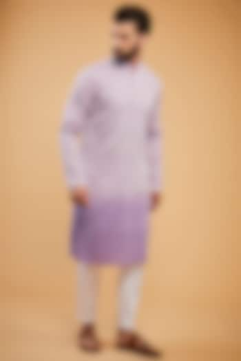 Lavender Ombre Silk Floral Embroidered Chikankari Kurta by Kasbah Clothing