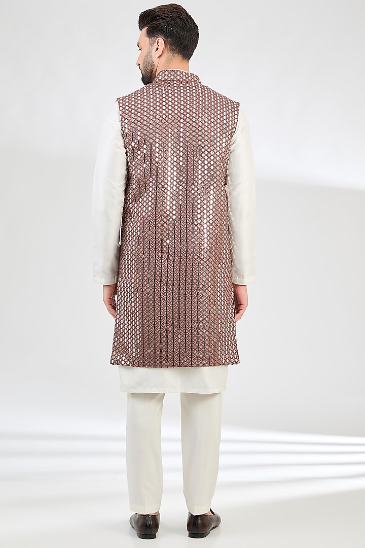 Mauve-Taupe Silk Mirror Work Indowestern Jacket by Kasbah Clothing at Pernia's Pop Up Shop
