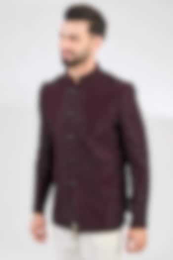 Wine Silk Cutdana Embroidered Bandhgala Jacket by Kasbah Clothing