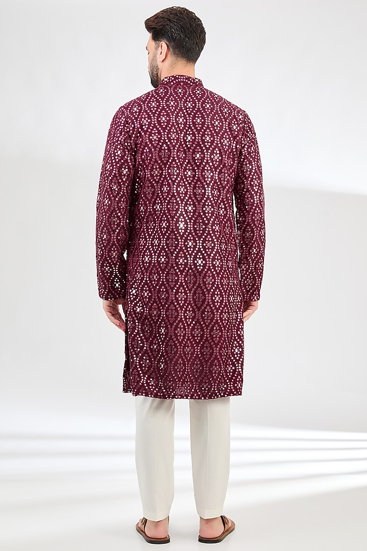 Burgundy Silk Mirror Work Kurta by Kasbah Clothing at Pernia's Pop Up Shop