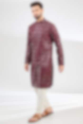 Burgundy Silk Mirror Work Kurta by Kasbah Clothing