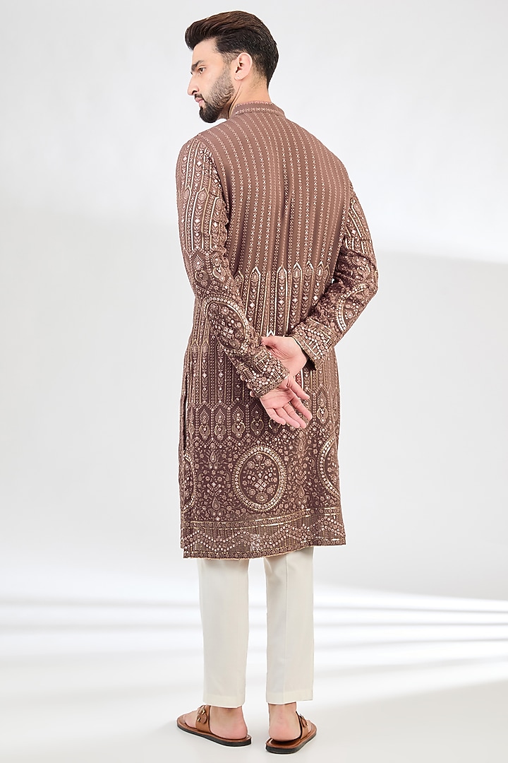 Mauve-Taupe Georgette Thread Embroidered Chikankari Kurta by Kasbah Clothing at Pernia's Pop Up Shop