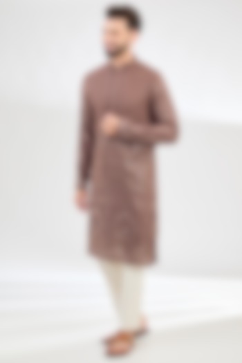 Mauve-Taupe Georgette Thread Embroidered Chikankari Kurta by Kasbah Clothing