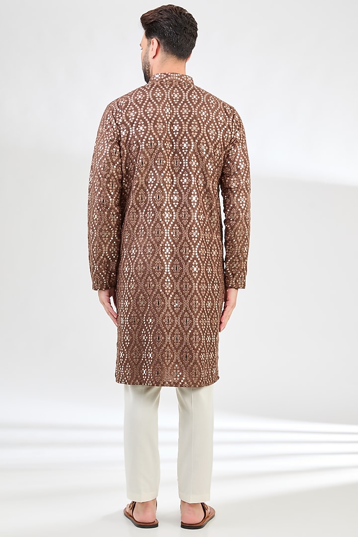Mauve-Taupe Silk Mirror Work Kurta by Kasbah Clothing at Pernia's Pop Up Shop