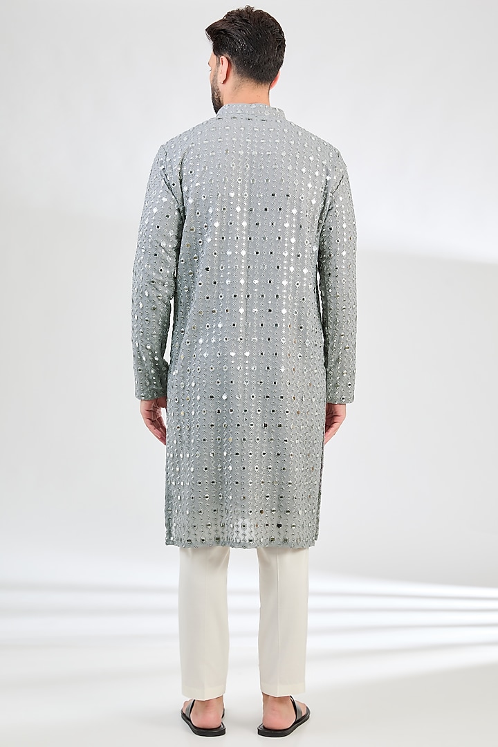 Sierra Blue Georgette Thread & Foil Work Kurta by Kasbah Clothing at Pernia's Pop Up Shop