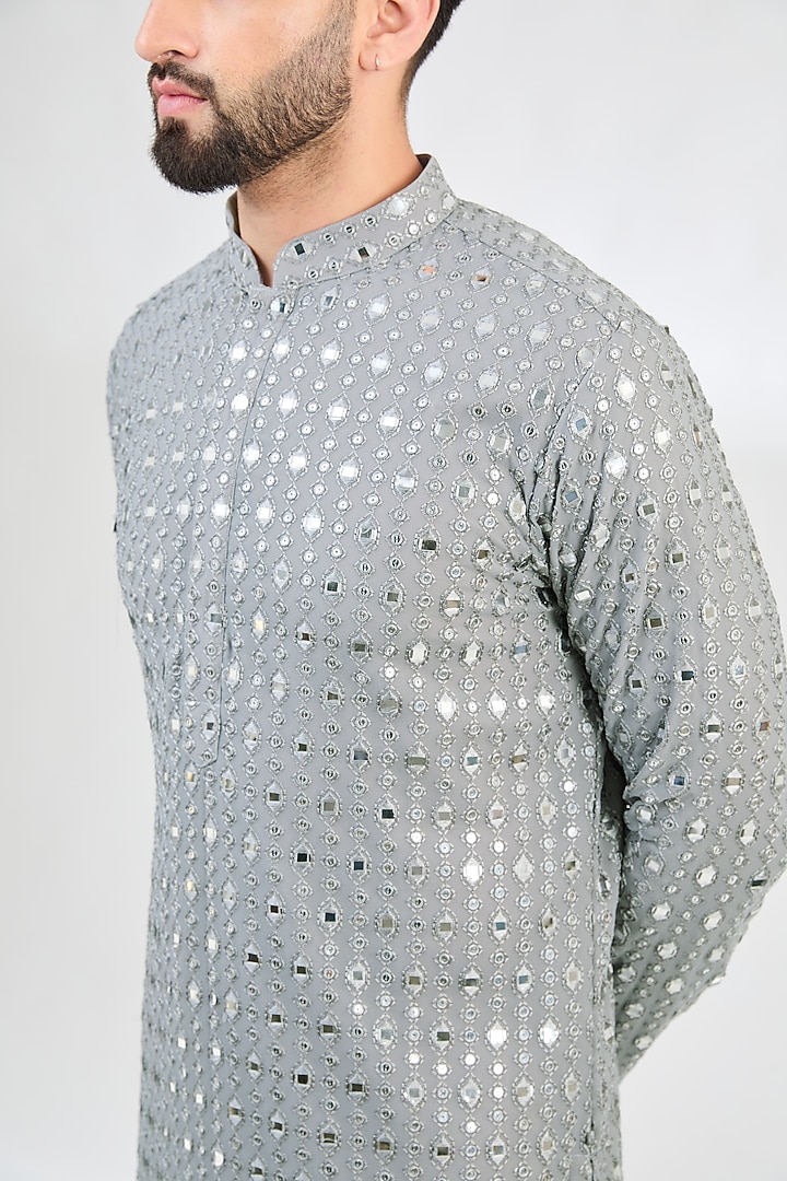 Sierra Blue Georgette Thread & Foil Work Kurta by Kasbah Clothing at Pernia's Pop Up Shop