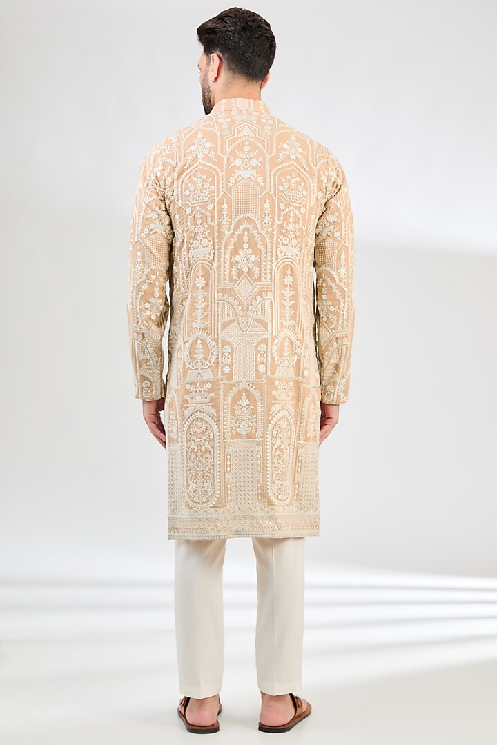 Mouse-Cream Georgette Thread Work Chikankari Kurta by Kasbah Clothing at Pernia's Pop Up Shop