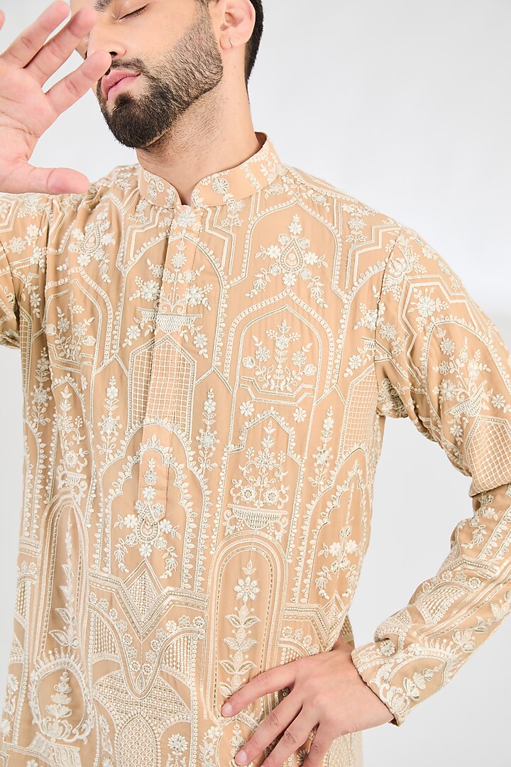 Mouse-Cream Georgette Thread Work Chikankari Kurta by Kasbah Clothing at Pernia's Pop Up Shop