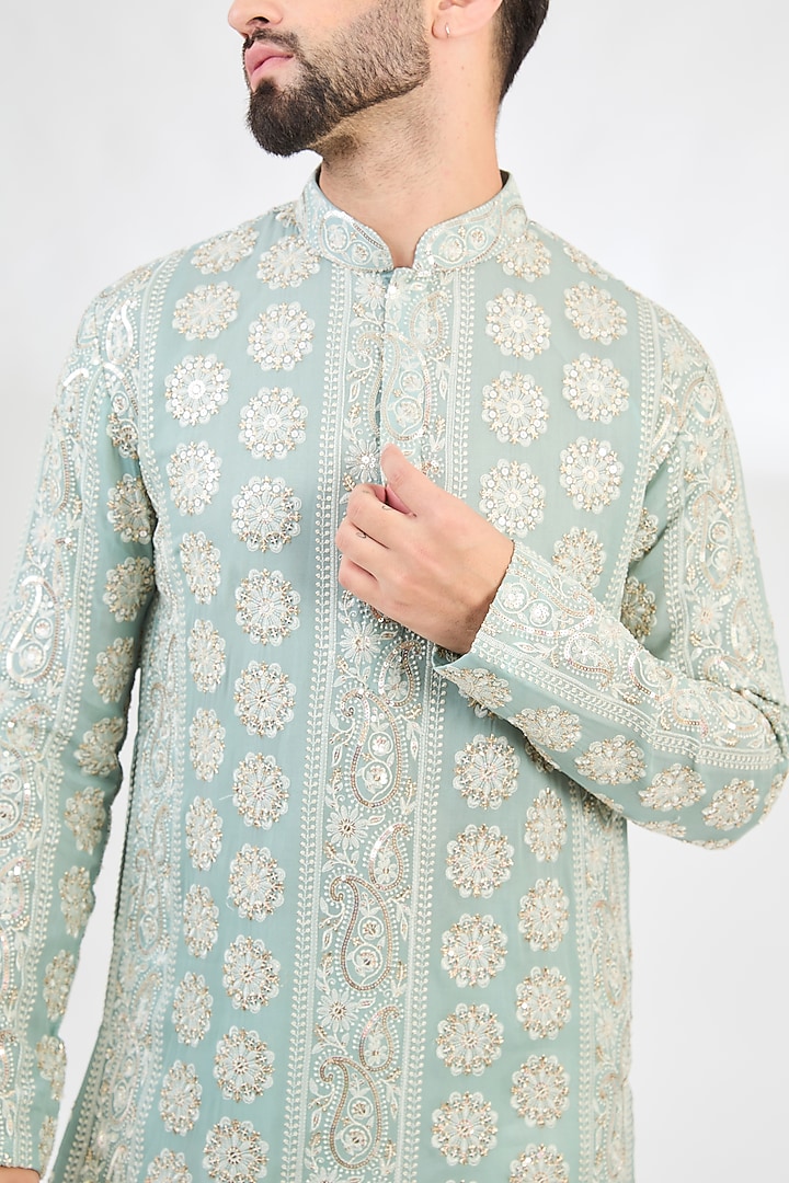 Aqua Blue Georgette Chikankari Kurta by Kasbah Clothing at Pernia's Pop Up Shop