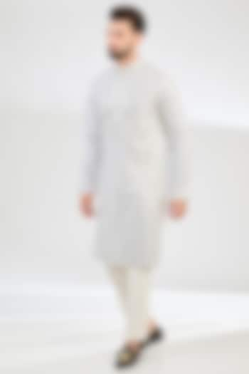 White Silk Hand Embroidered Kurta by Kasbah Clothing