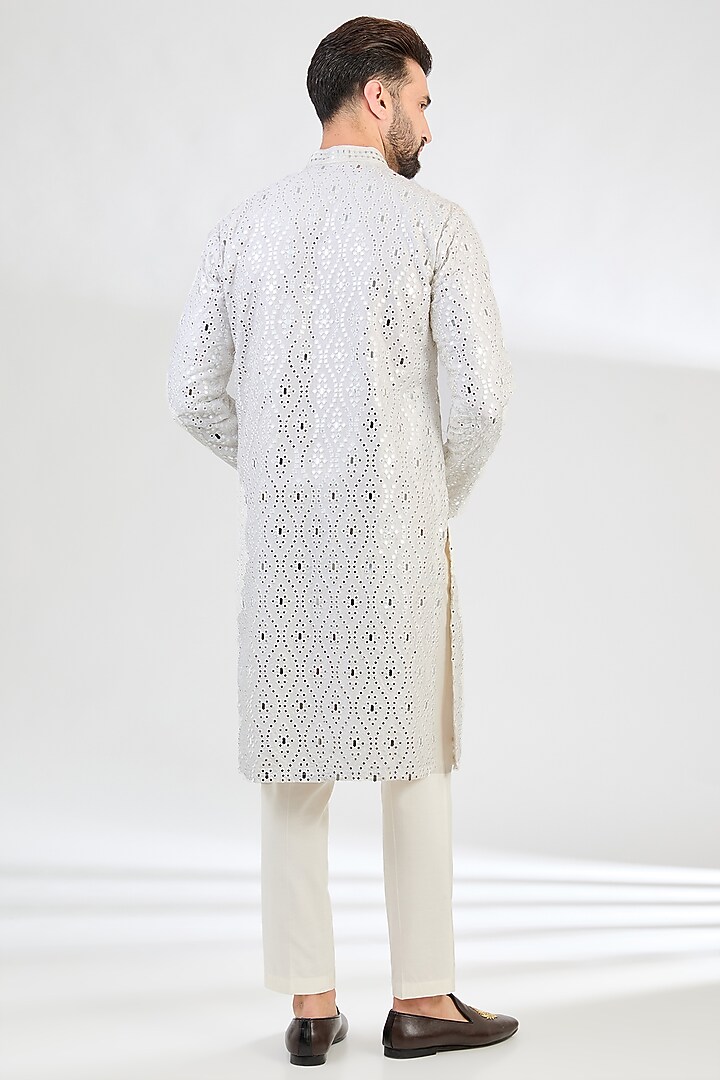 White Silk Hand Embroidered Kurta by Kasbah Clothing at Pernia's Pop Up Shop