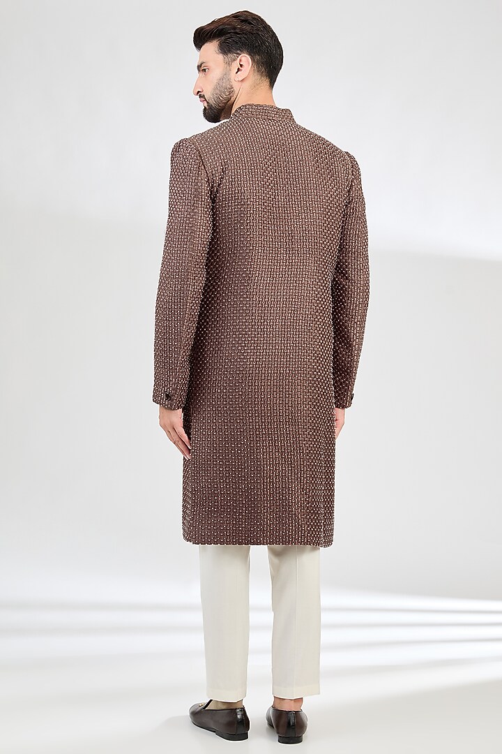 Mauve-Taupe Silk Cutdana Embroidered Wedding Sherwani by Kasbah Clothing at Pernia's Pop Up Shop