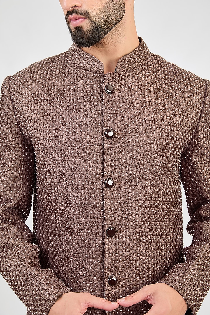 Mauve-Taupe Silk Cutdana Embroidered Wedding Sherwani by Kasbah Clothing at Pernia's Pop Up Shop