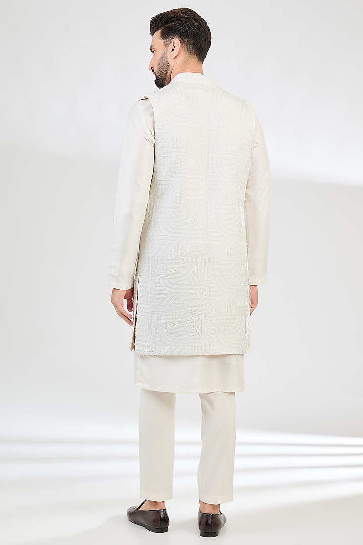 Ivory Silk Cutdana Embroidered Open Wedding Indowestern Jacket by Kasbah Clothing at Pernia's Pop Up Shop