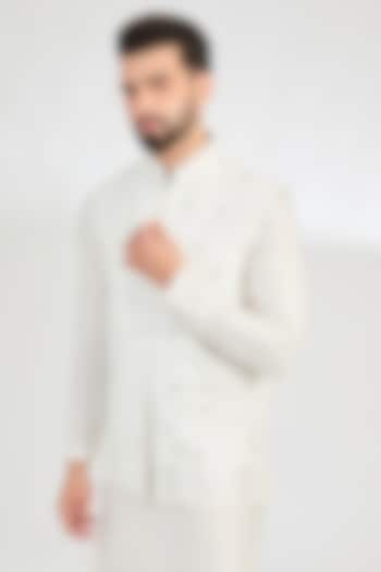 Ivory Silk Mirror Work Nehru Jacket by Kasbah Clothing