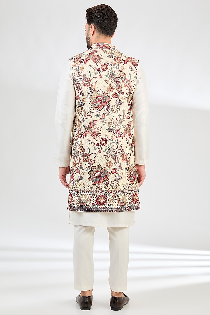 Cream Georgette Patchwork Open Indowestern Jacket by Kasbah Clothing at Pernia's Pop Up Shop