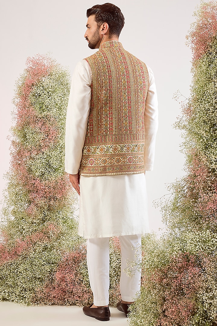 Multi-Colored Georgette Zari & Sequin Work Nehru Jacket by Kasbah Clothing at Pernia's Pop Up Shop