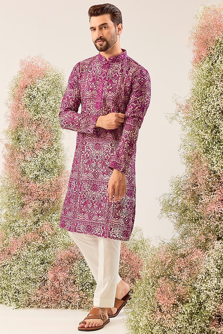 Pink Organza Chikankari Work Kurta by Kasbah Clothing at Pernia's Pop Up Shop