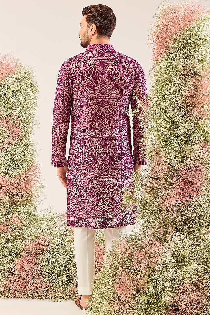 Pink Organza Chikankari Work Kurta by Kasbah Clothing at Pernia's Pop Up Shop