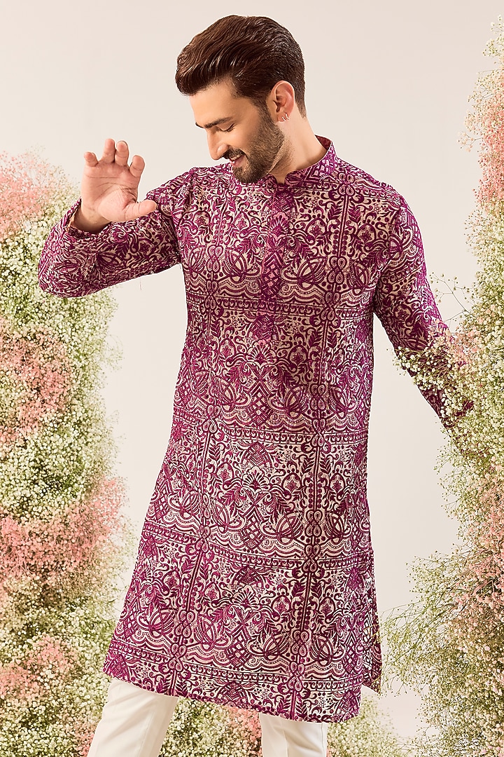 Pink Organza Chikankari Work Kurta by Kasbah Clothing at Pernia's Pop Up Shop