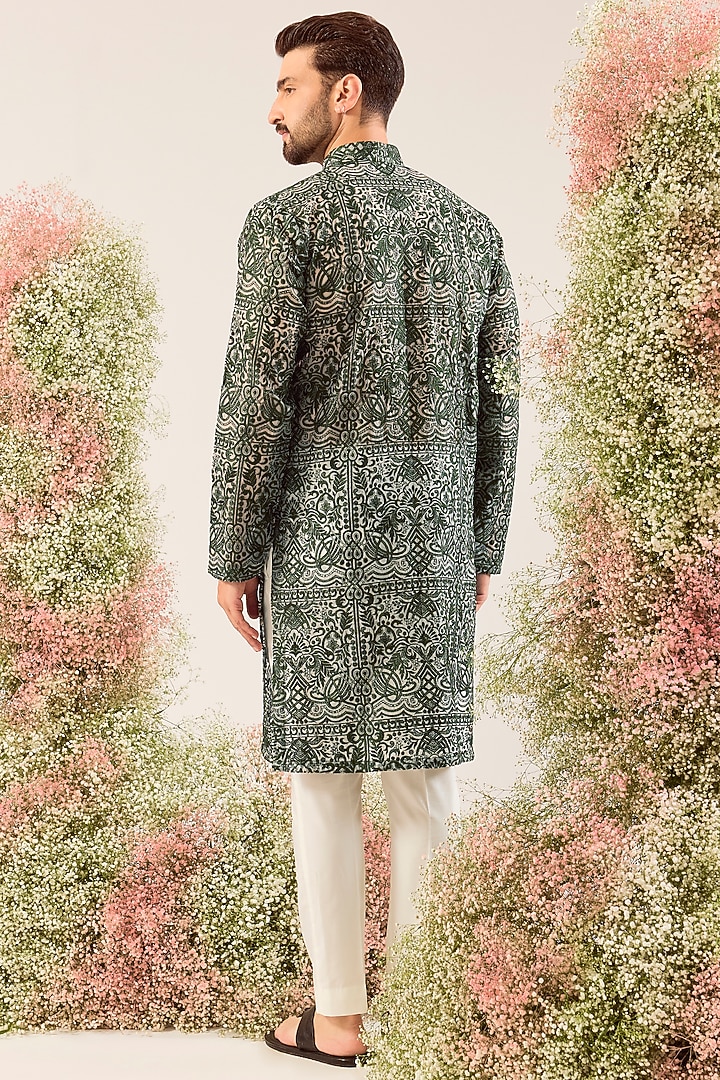 Emerald Green Organza Chikankari Work Kurta by Kasbah Clothing at Pernia's Pop Up Shop