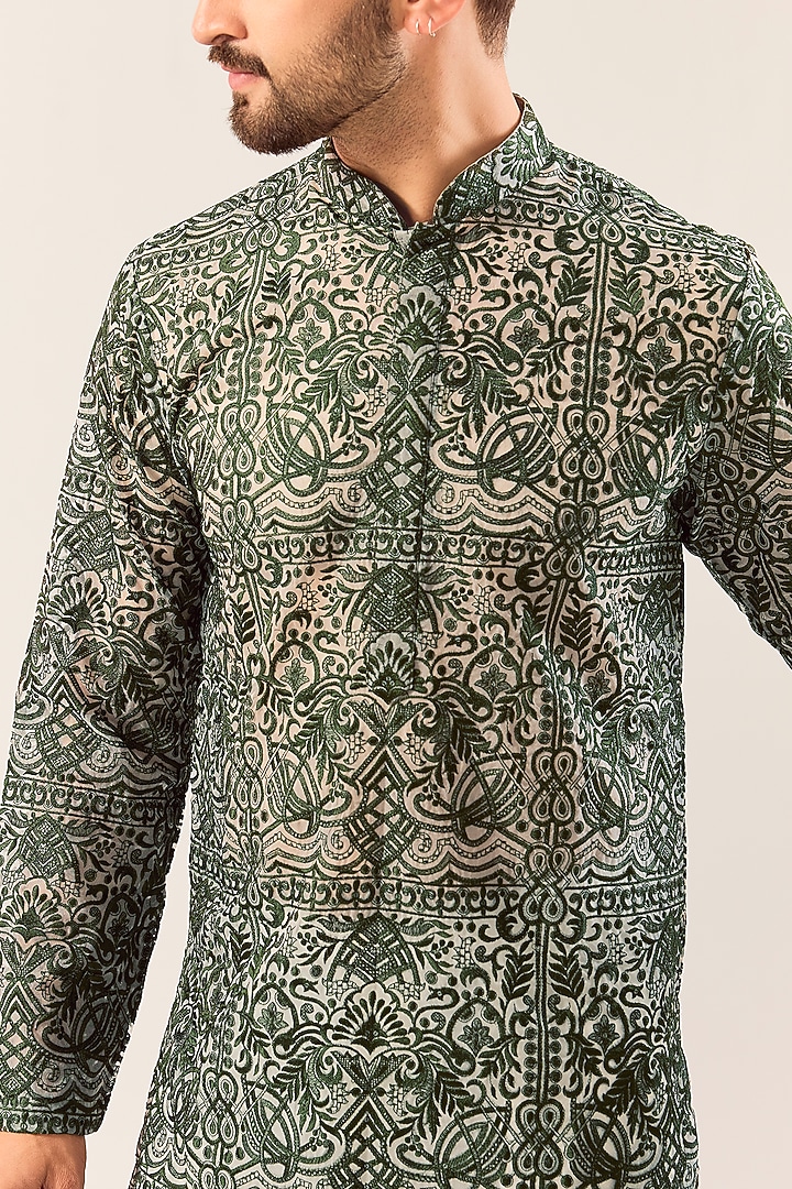 Emerald Green Organza Chikankari Work Kurta by Kasbah Clothing at Pernia's Pop Up Shop