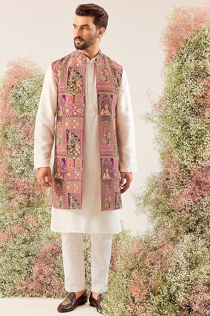 Purple Georgette Long Open Jacket by Kasbah Clothing at Pernia's Pop Up Shop