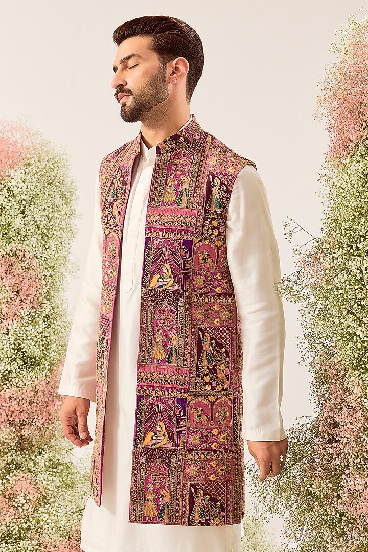 Purple Georgette Long Open Jacket by Kasbah Clothing at Pernia's Pop Up Shop