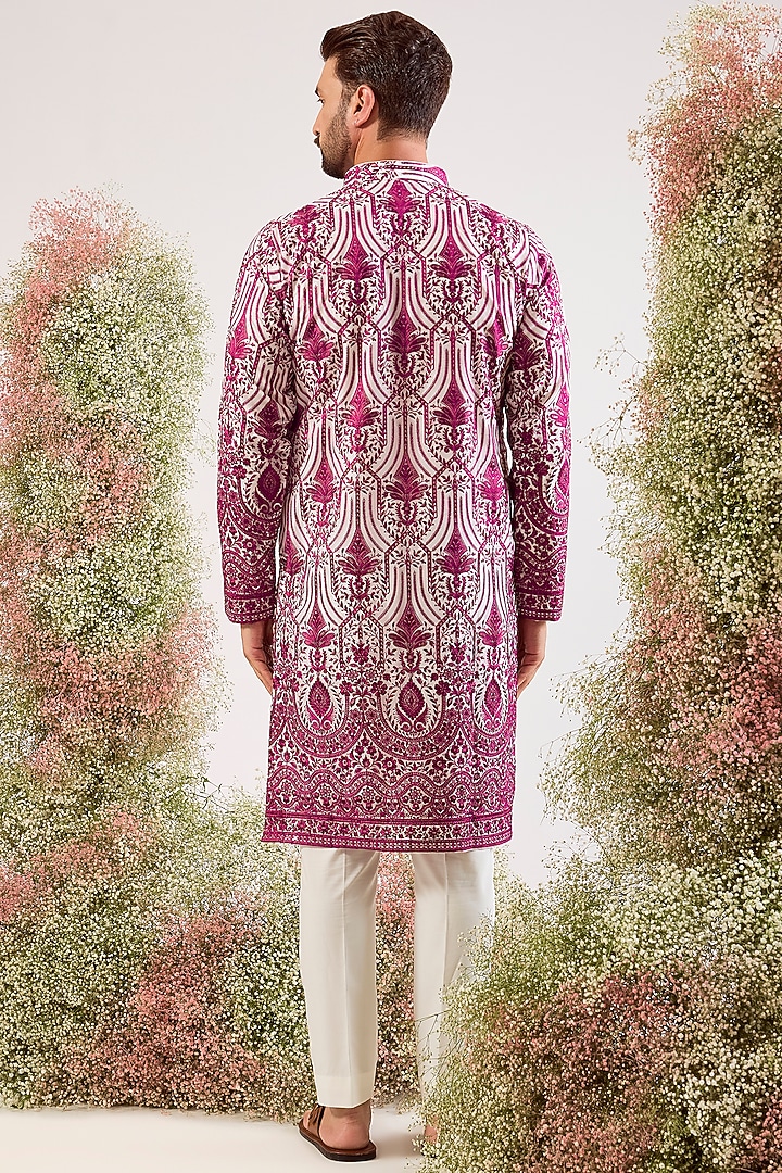 Magenta Organza Chikankari & Sequin Work Kurta by Kasbah Clothing at Pernia's Pop Up Shop